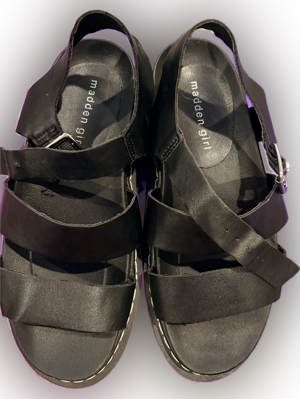 Madden Girl Donova Chunky Platform Strappy Sandals Black Faux Leather Size 7